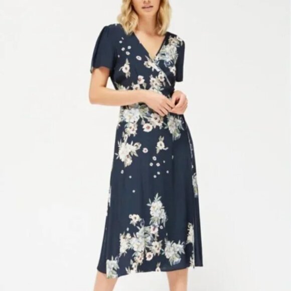LACAUSA NAVY FLORAL WRAP MIDI DRESS - XS - Picture 8 of 8